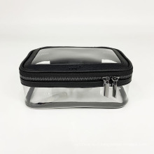 New arrival leather double zipper transparent pvc cosmetic bag beauty makeup case